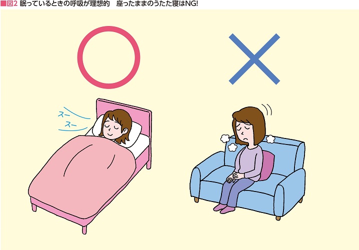 図2　眠っているときの呼吸　座ったままのうたた寝はNG！